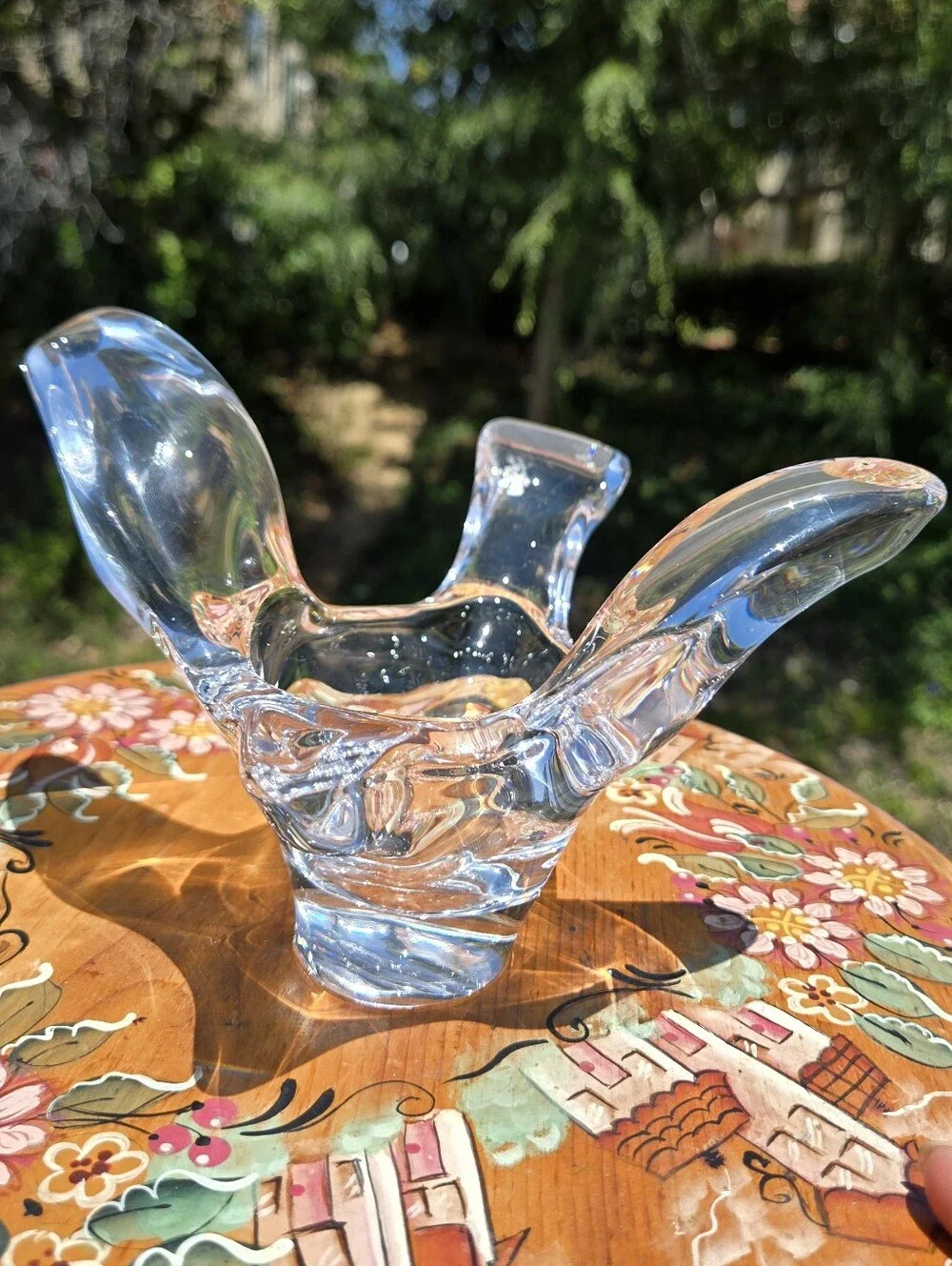 Princess House Lead Crystal Flying Bird Dove Candy Trinket Dish Soaring VTG